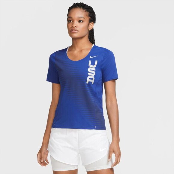 Nike Women's Blue White Dri-FIT Team USA City Sleek Short Sleeve T-Shirt Size M - Picture 1 of 10